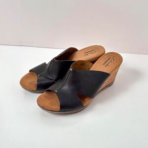 Clarks Lafley Mio Top Wedge Sandals - Women's Size 7 - Black and Tan - Cute